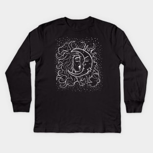 Sun and Moon Witchy Goth Hand Drawn Kids Long Sleeve T-Shirt